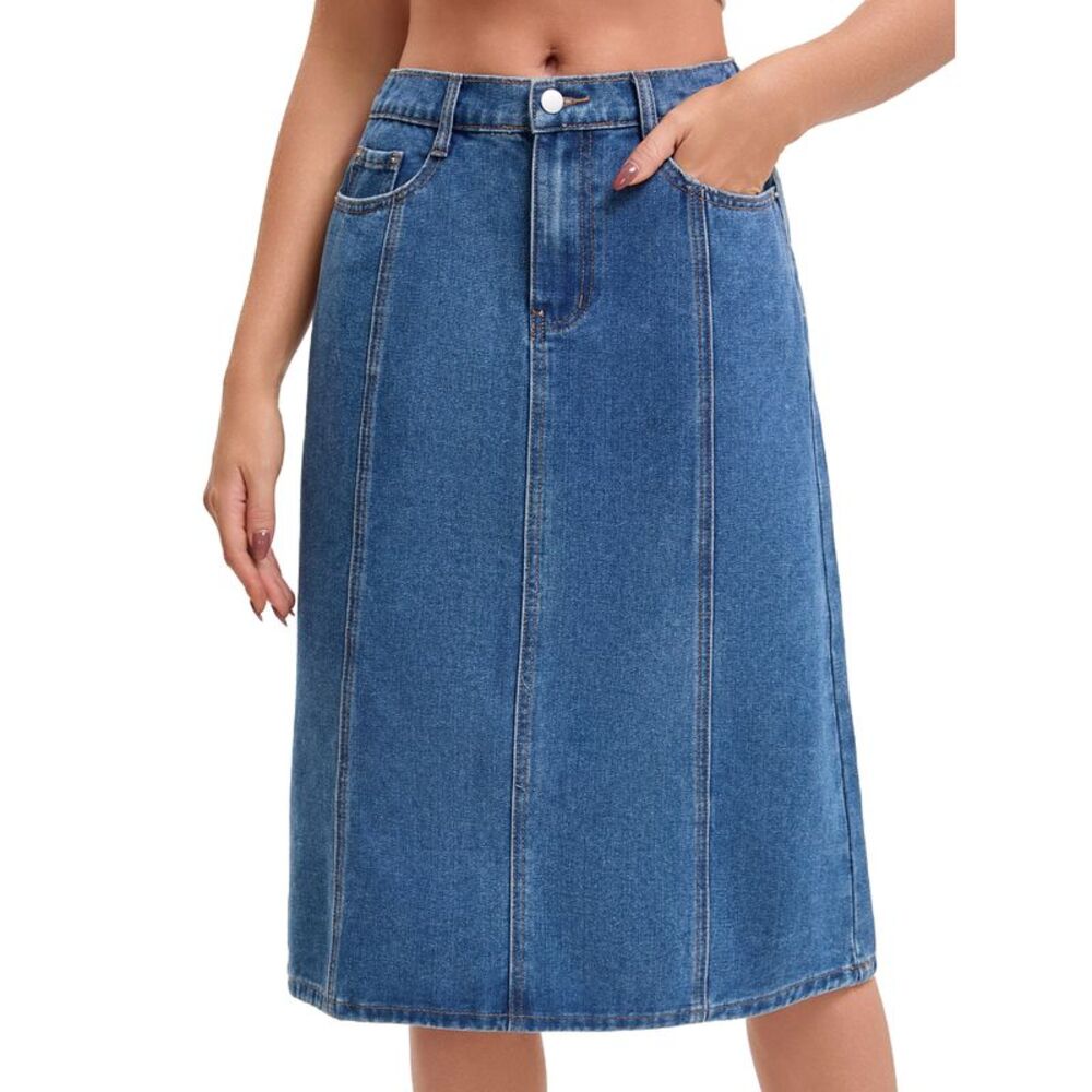 Women's A Line Midi Denim Skirt Blue